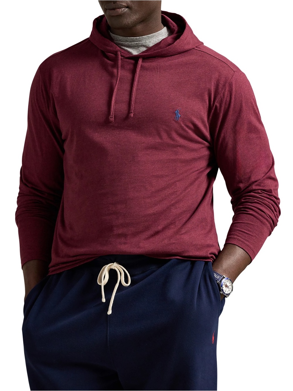 Polo Ralph Lauren Lightweight Hoodie Mens Small Red Pullover Blue Pony Cotton